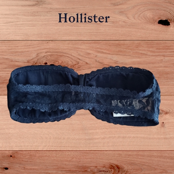 Hollister 50s Print Lace Bandeau w Padding In Navy Blue - Picture 6 of 11
